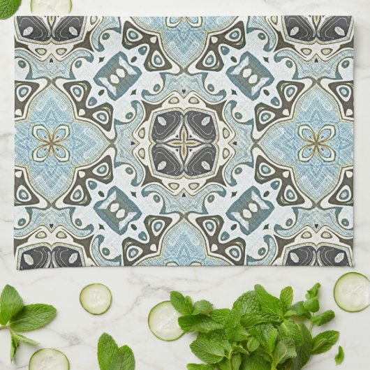 シーフオムグリーンティール(緑がかった色)ターコイズボヘミアントリーアート キッチンタオル (折り畳み)