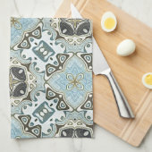 シーフオムグリーンティール(緑がかった色)ターコイズボヘミアントリーアート キッチンタオル (四つ折り)