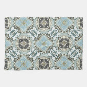 シーフオムグリーンティール(緑がかった色)ターコイズボヘミアントリーアート キッチンタオル (横)