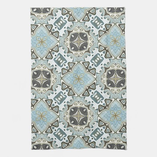 シーフオムグリーンティール(緑がかった色)ターコイズボヘミアントリーアート キッチンタオル (縦)