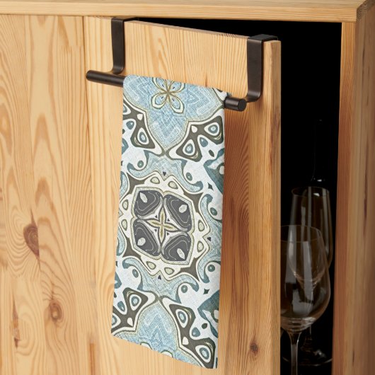 シーフオムグリーンティール(緑がかった色)ターコイズボヘミアントリーアート キッチンタオル (三つ折り)