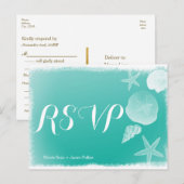 シーフオムグリーンビーチシーシェルウェディングRSVPポストカード インビテーションポストカード (正面/裏面)