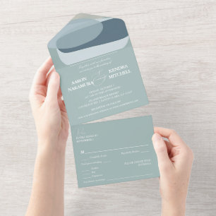 シーフオムセージ緑ミニマリスト結婚ズ オールインワン招待状