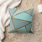 シーフオムターコイズグリーンブルー&ブロンズジオメトリック クッション (ブランケット)