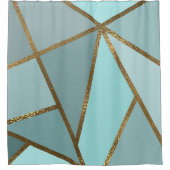 シーフオムターコイズグリーンブルー&ブロンズジオメトリック シャワーカーテン (正面)