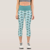シーフオムブルーグリーンウェイブサークルアートパターン カプリレギンス (正面)