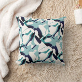 シーフオムブルー白黒対角抽象芸術アート クッション (ブランケット)