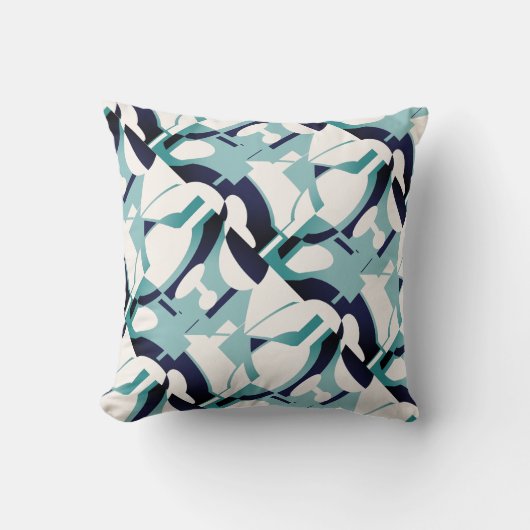 シーフオムブルー白黒対角抽象芸術アート クッション (正面)