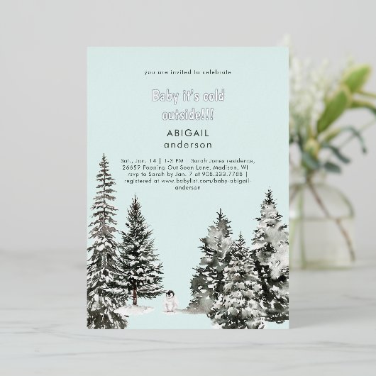 シーフオムペンキンベビーそれが冷たいアウトサイドシルバー 箔招待状 (立ち正面)