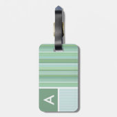 シーフオム、セージ・グリーン、ベビーブルーのストライプ ラゲッジタグ (裏面縦)