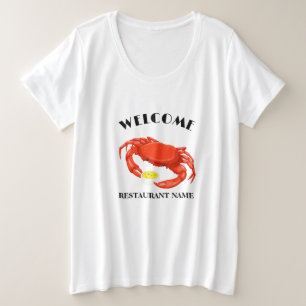 シーフモダンィードウェルカムレッドカニのバターロゴ名 プラスサイズTシャツ