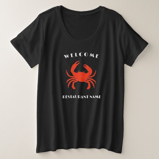 シーフモダンィードウェルカムレッドカニカスタムパーソナライズド プラスサイズTシャツ (デザイン正面)