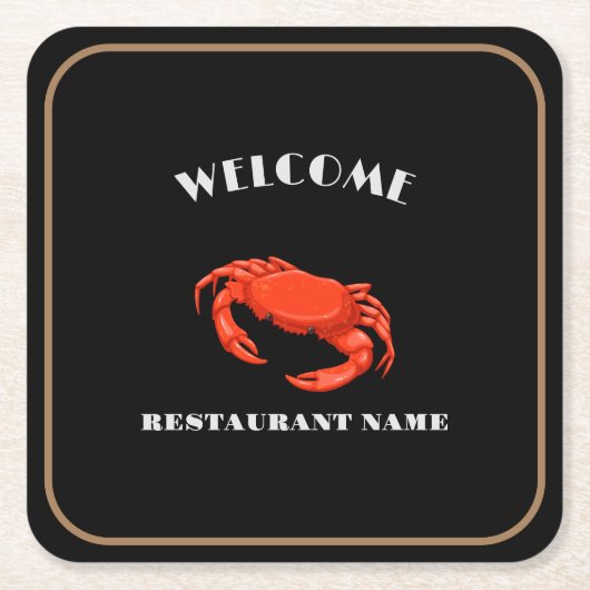 シーフモダンィードウェルカムレッドカニ名前をカスタムする スクエアペーパーコースター (正面)