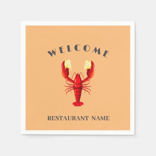 シーフモダンィードウェルカムロブスターライム名前をカスタムする スタンダードカクテルナプキン (正面)