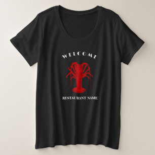 シーフモダンィードウェルカムロブスターレストランロゴナム プラスサイズTシャツ