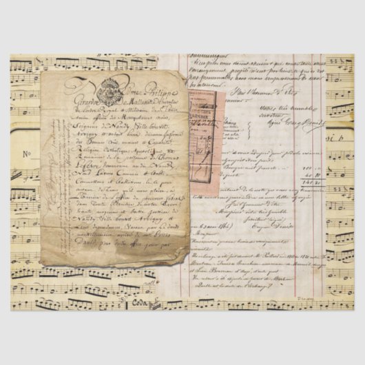 シーフランスのト音楽によるヴィンテージの手書き 薄葉紙 (正面)