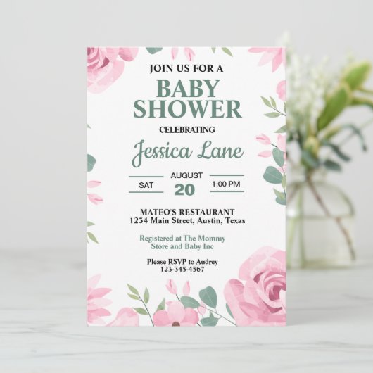 シーフロムグリーンとピンクの赤ちゃんシャワー 招待状 (スタンド正面)