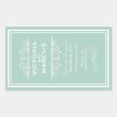 シーフロムグリーンエレガントウェディングモノグラムワインボトル 長方形シール (正面)