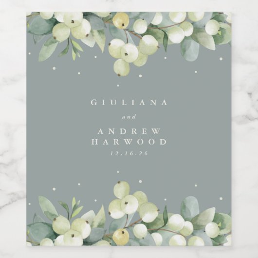 シーフロムグリーンスノーベリー+ユーカリプトゥスウィンターウェディング ワインラベル (シングルラベル)