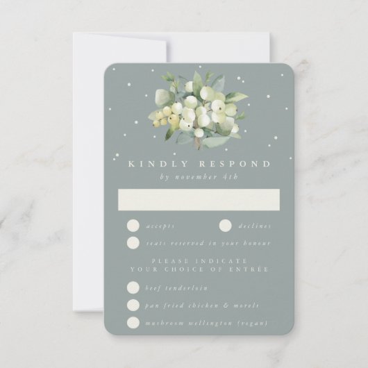 シーフロムグリーンスノーベリー+ユーカリプトス結婚ブーケ 出欠カード (正面)