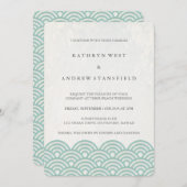 シーフロムグリーン+ホワイトスタイルの波エレガントな結婚式 招待状 (正面/裏面)