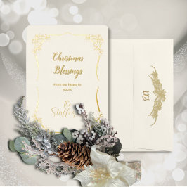 シーフローラレースアイボリーホリデーカード 箔シーズンカード