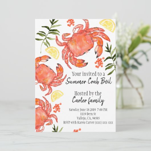 シーフードのカニの沸騰夏のパーティの招待状 招待状 (スタンド正面)