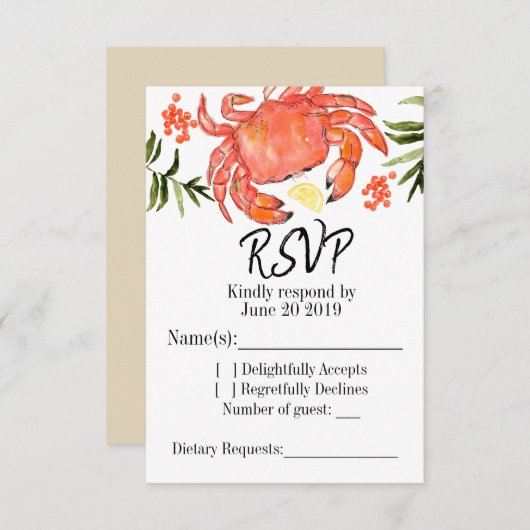 シーフードのカニの沸騰夏のパーティーのRsvpカード 出欠カード (正面/裏面)