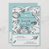 シーフードのペンとインクの招待状 招待状 (正面/裏面)