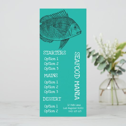 シーフードのレストランの魚の夕食メニュー メニュー (スタンド正面)