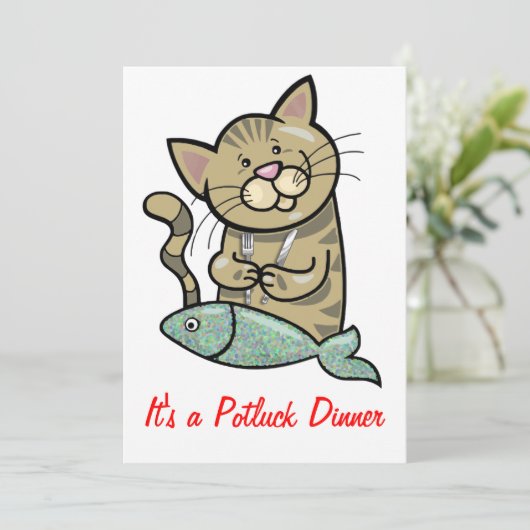 シーフードの夕食Potluckを持つ猫 招待状 (スタンド正面)