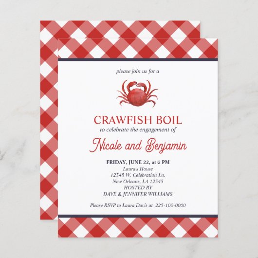 シーフードを煮沸させる赤いクロウフィッシュ婚約パーティ (正面/裏面)