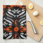 シーフードアートデコールプリント キッチンタオル (四つ折り)