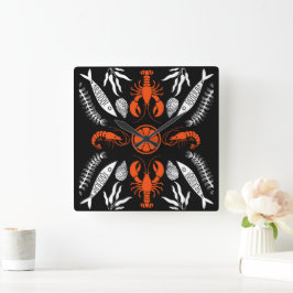 シーフードアートデコールプリント スクエア壁時計