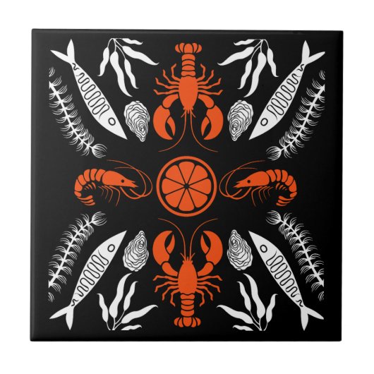 シーフードアートデコールプリント タイル (正面)