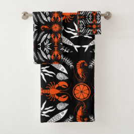 シーフードアートデコールプリント バスタオルセット