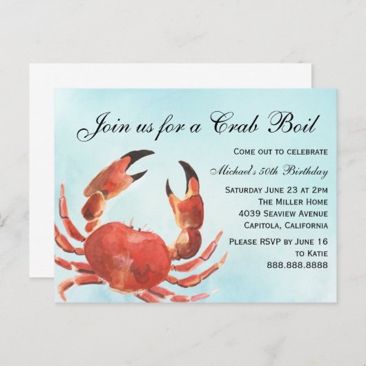 シーフードカニ煮え夏の誕生日パーティー インビテーションポストカード