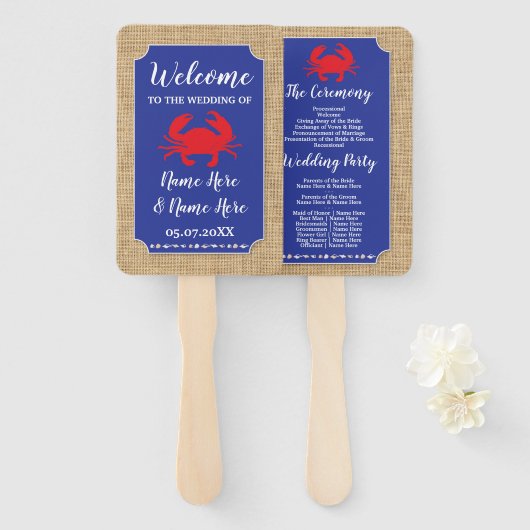 シーフードカニ煮沸ビーチ結婚式プログラムファン ハンドファン (正面&裏面)