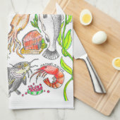 シーフードキッチンタオル キッチンタオル (四つ折り)