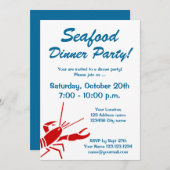 シーフードディナーパーティの招待状と赤ロブスター 招待状 (正面/裏面)