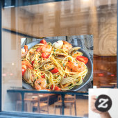 シーフードパスタ海老の筋肉スパイス写真 ウィンドウサイン (カフェ窓)