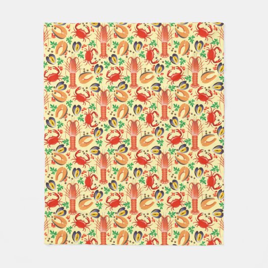 シーフードパターン フリースブランケット (正面)