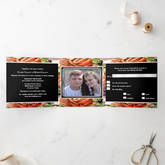 シーフードブロイルパエラディナーリハーサルパーティー 三つ折り招待状 (内部)