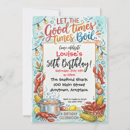 シーフードボイルシェルフィッシュ誕生日パーティー 招待状 (正面)