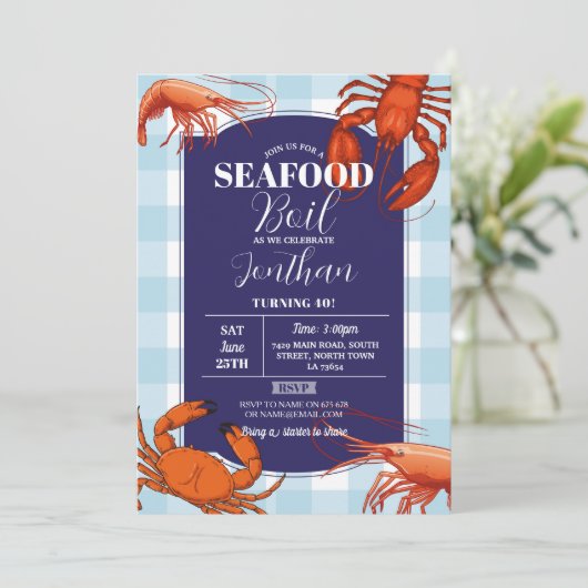 シーフードボイルバースデーパーティーカニエビロブスター 招待状 (スタンド正面)