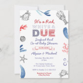 シーフードボイルベビーシャワー、赤い白とデューブルー 招待状 (正面)