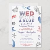 シーフードボイルリハーサルディナー、赤白青 招待状 (正面)