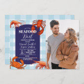 シーフードボイル婚約パーティフォトネイビーロブスター 招待状 (正面/裏面)