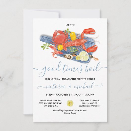 シーフードボイル婚約リハーサルディナーパーティー 招待状 (正面)