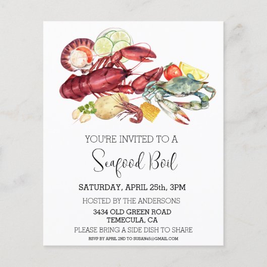 シーフードボイル招待状水の色クックアウト予算 (正面)